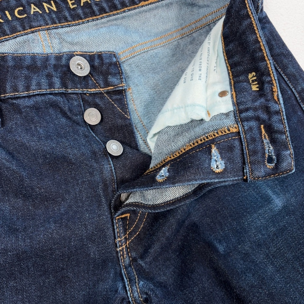 American Eagle Selvedge Jeans Men's 32x33 Blue 100% Cotton Slim Button Fly Denim - Picture 5 of 16